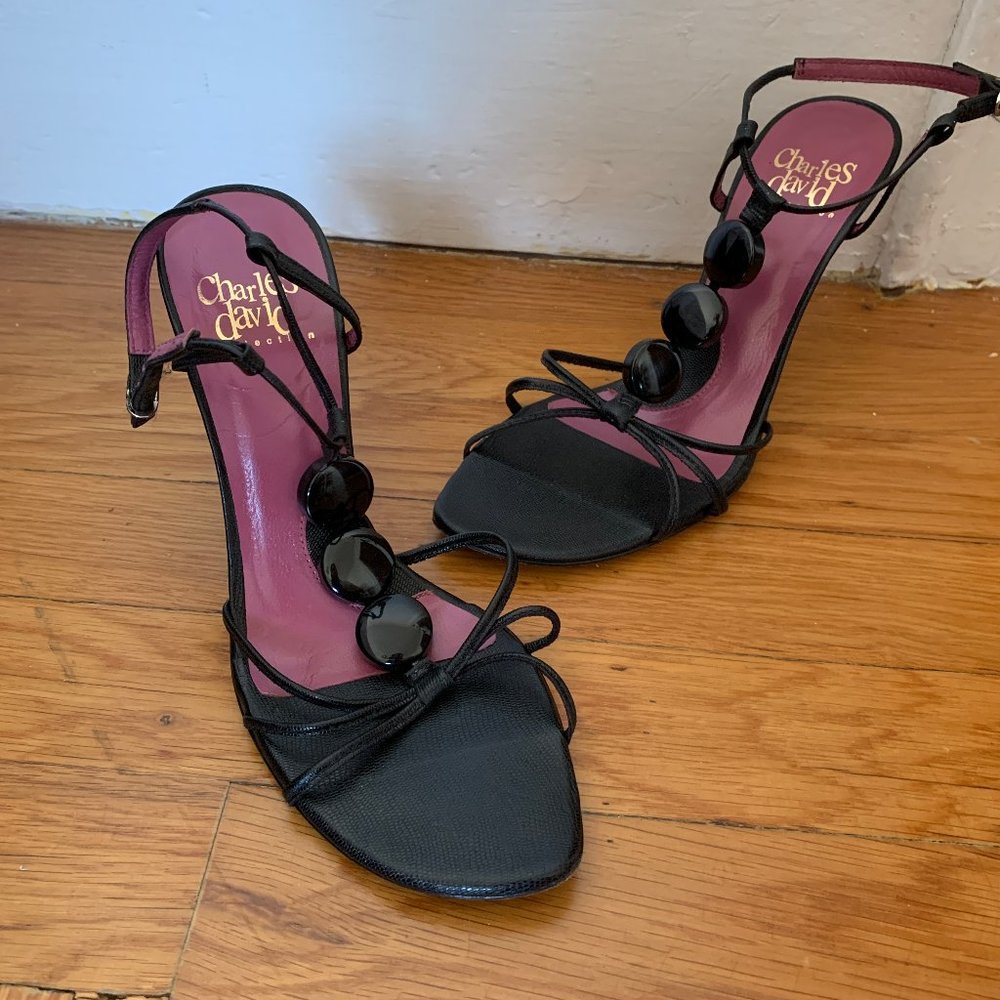 CHARLES DAVID BLACK SANDAL HEELS